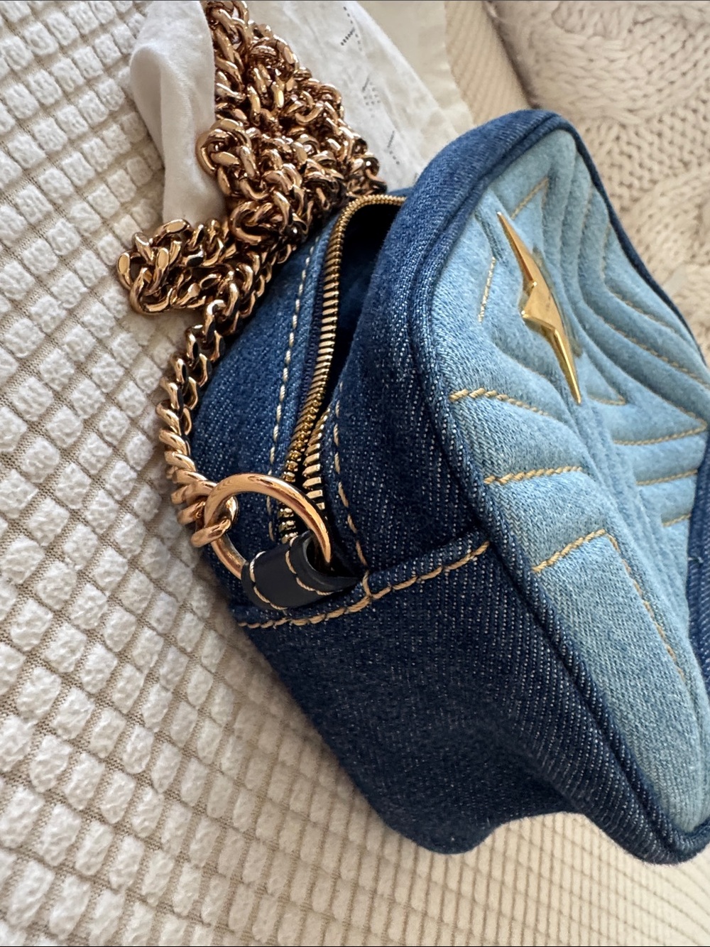 Stella McCartney Blue Denim Star Crossbody with Gold Chain - Picture 8 of 11